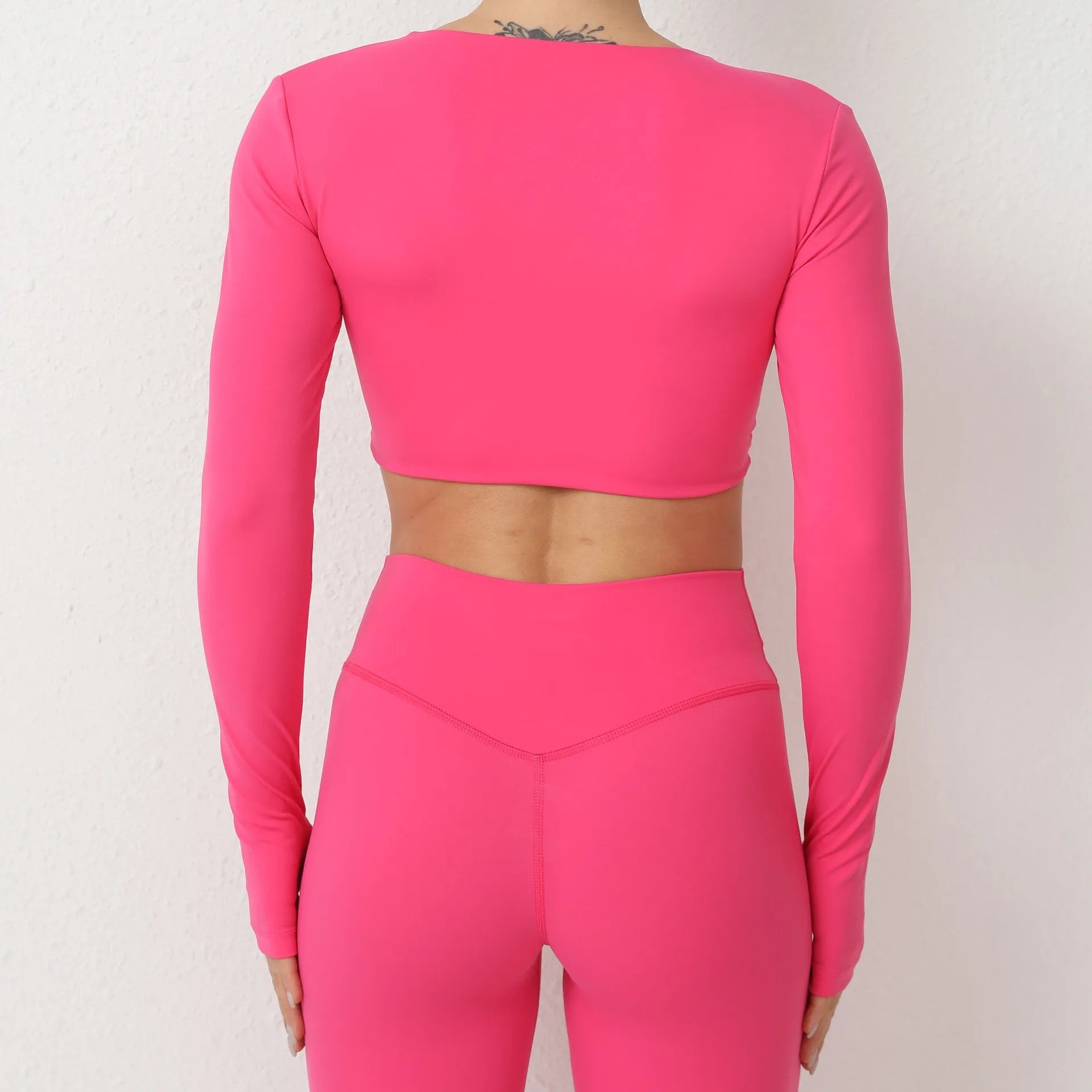 CROSS LONG SLEEVE CROP TOP PINK