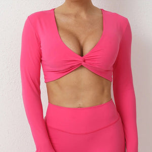 CROSS LONG SLEEVE CROP TOP PINK