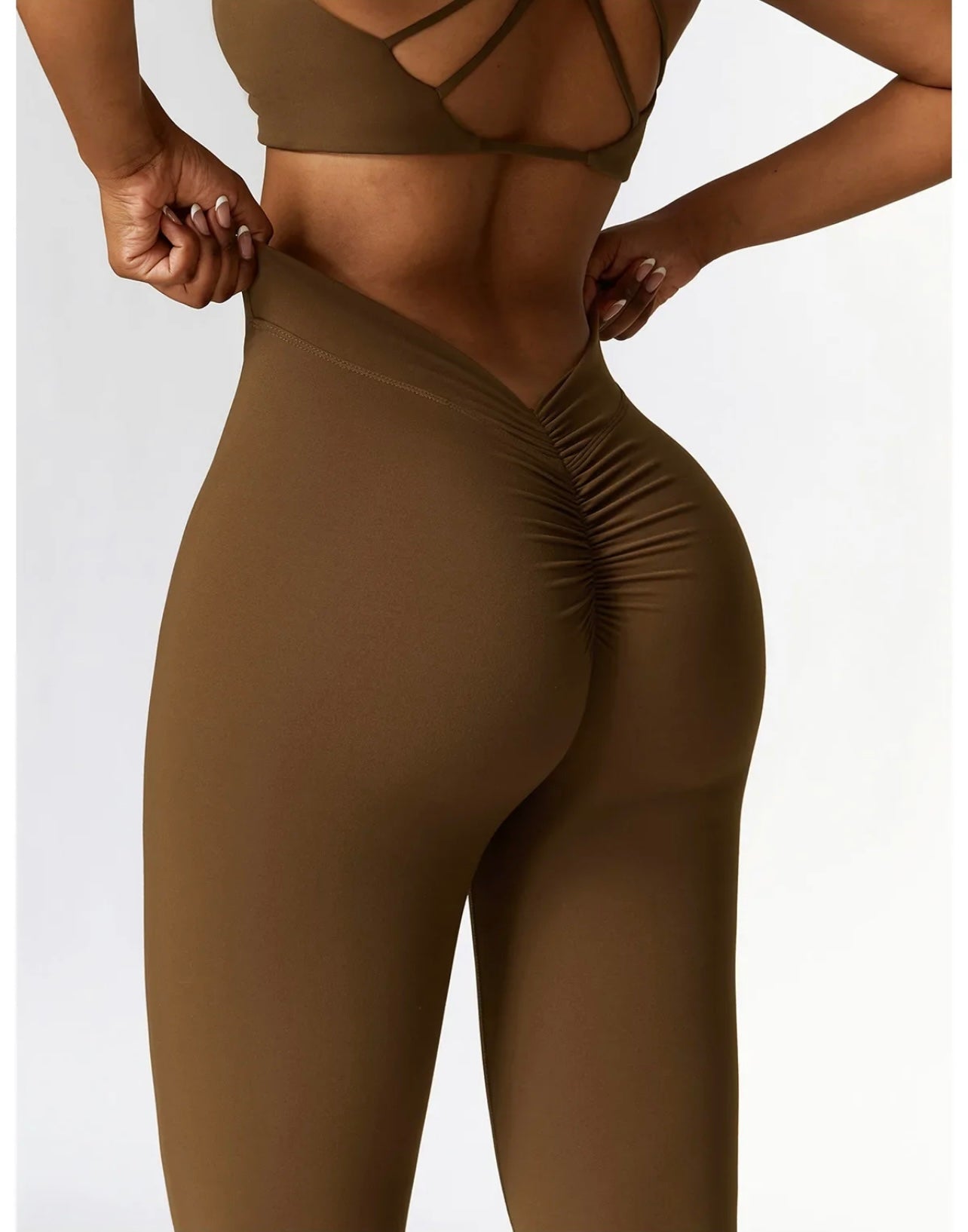 FLARE SCRUNCH LEGGINGS/ BROWN